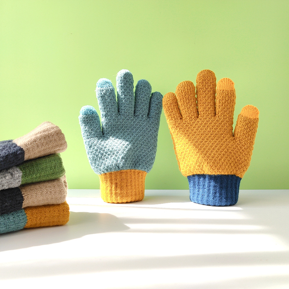 Nuevos guantes de mujer de invierno cálido color sólido de moda doble capa forrada de lana engrosada estudiante ciclismo pantalla táctil dedo completo hombres