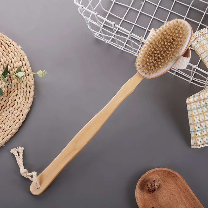 Amazon transfronterizo cerdo templo baño cepillo de mano de mango largo masaje baño cepillo Hemu baño frotar espalda seco cepillo en stock