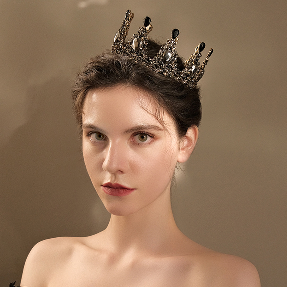 Bridal Jewelry Baroque Round Crown Wedding Hair Accessories European And American Halloween Black Rhinestone Bridal Crown
