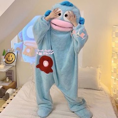 丑鱼汉顿可爱搞怪连体情侣睡衣男女冬季加绒加厚珊瑚绒卡通家居服