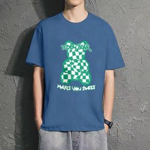 2024港风夏装 棋盘格小熊印花情侣短袖T恤宽松半袖 H719 P30女类