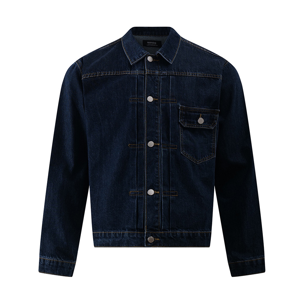 Veste courte en jean style motard pour homme, marque tendance streetwear, design déstructuré en trois dimensions, coutures apparentes_voghion.com