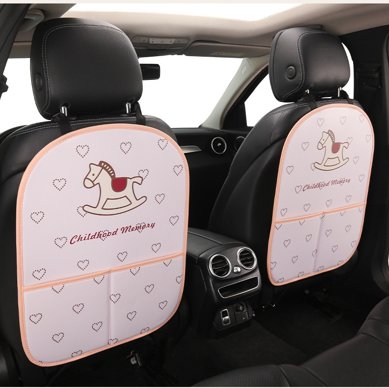 Car Anti-Kick Mat for Rear Seat, Cute Little Horse Design, Back Seat Storage Bag, Children's Anti-Scratch Mat, Anti-Dirt Protective Mat