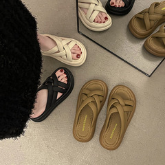 涼拖鞋女夏季外穿時尚2024新款增高厚底休閒沙灘涼鞋高級感一字拖