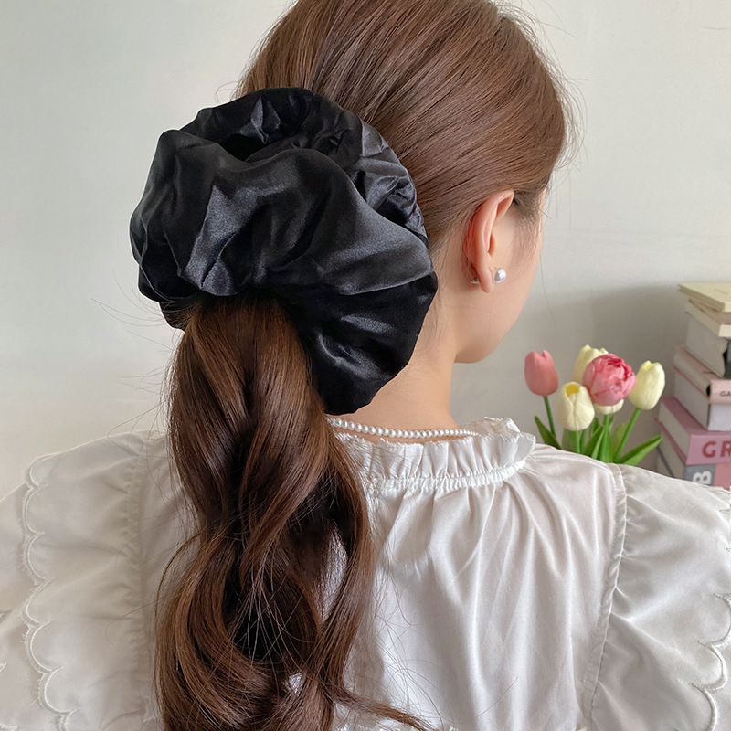 Satín francés color sólido anillo de cabello de intestino grueso para mujeres de alta altura elástica correa de cola de caballo no daña el cabello duradero adornos de cabello