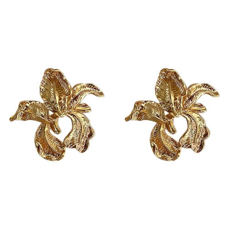 Aguja de plata 925 irregular Flor de Oro pendientes francés retro metal frío estilo Corea del Sur Internet celebridad pendientes para mujeres