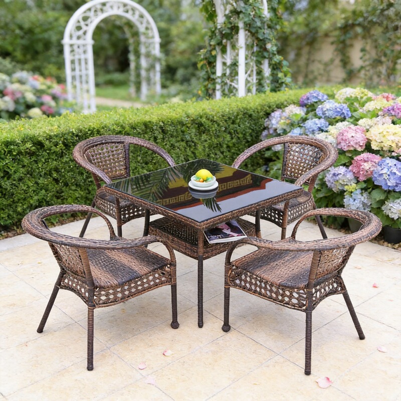 Outdoor Tables and Chairs for Home Use, Balcony Small Coffee Table, Outdoor Small Round Table, Rattan Tea Table and Chair Set, Patio Leisure Rattan Chair