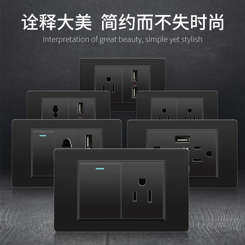 Черная настенная панельная розетка с 118 тип switch, тайваньская розетка с 20W type-C, шесть отверстий