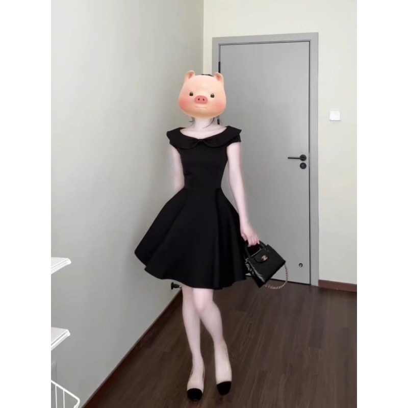 フレンチホットガールヘップバーンスタイルブラックドレスレディース夏新作ハイエンドスリムフィット超見栄えの良いAラインスカートリトルブラックドレス|undefined