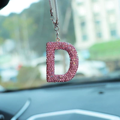Letter bow clay car: Car hanging - d-letter-car-pendant-pink