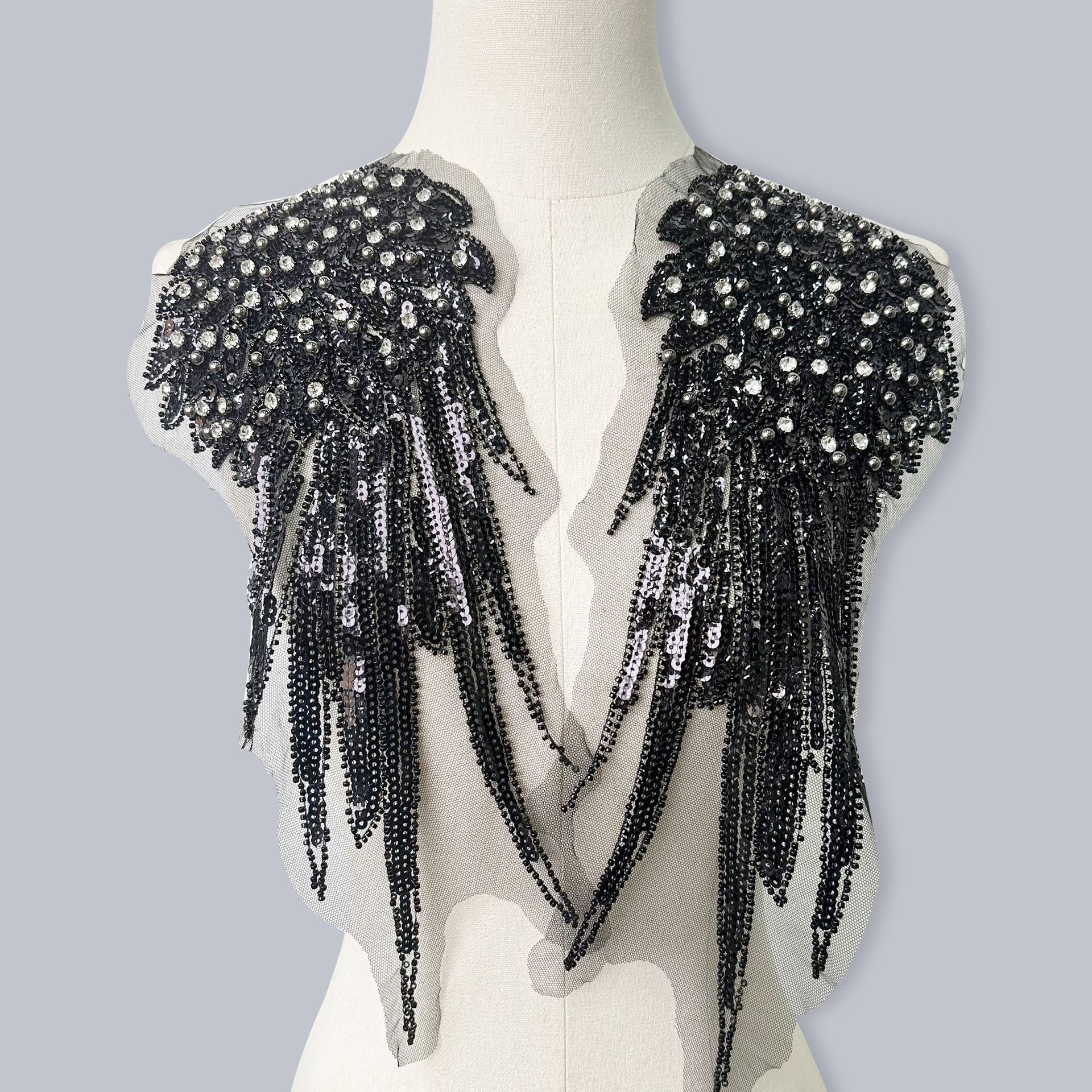 Ultra-pesado mano brillante perla ángel alas de arroz cuentas esquinillas grandes alas vestido de boda accesorios de ropa de actuación