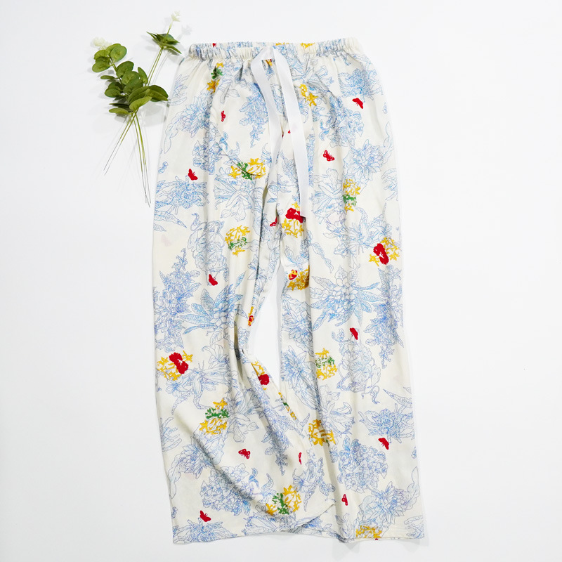 Pantalones de pijama de verano Source 45 de algodón y seda, pantalones anchos de nueve puntos para mujer, finos, talla grande, pantalones holgados para aire acondicionado, pantalones de playa