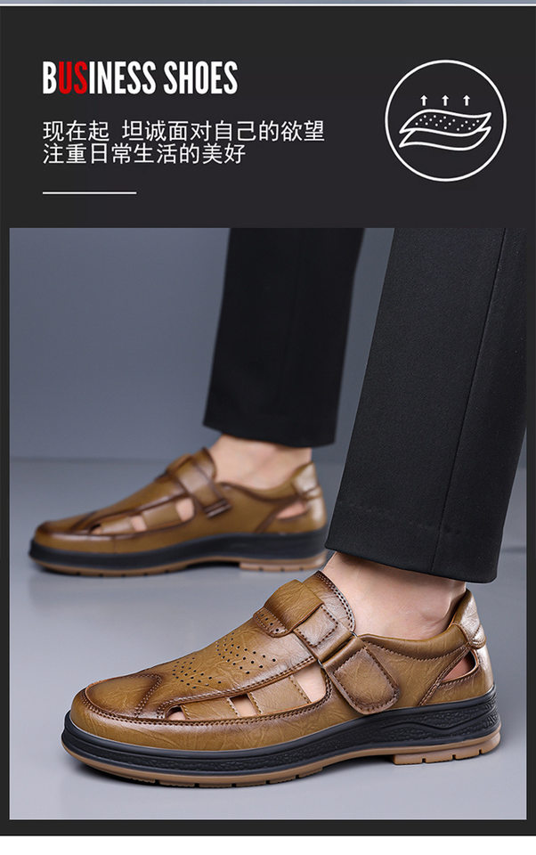 Giày sandal nam cỡ lớn thoáng khí khoét lỗ khóa dán — Màu nâu, màu đen chi tiết 6
