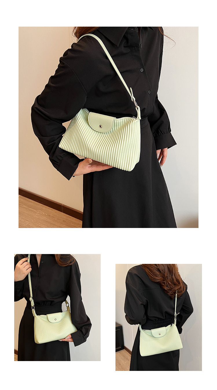 Niche design pleated striped 2024 new women's versatile and simple single shoulder pillow crossbody armpit bag_voghion.com