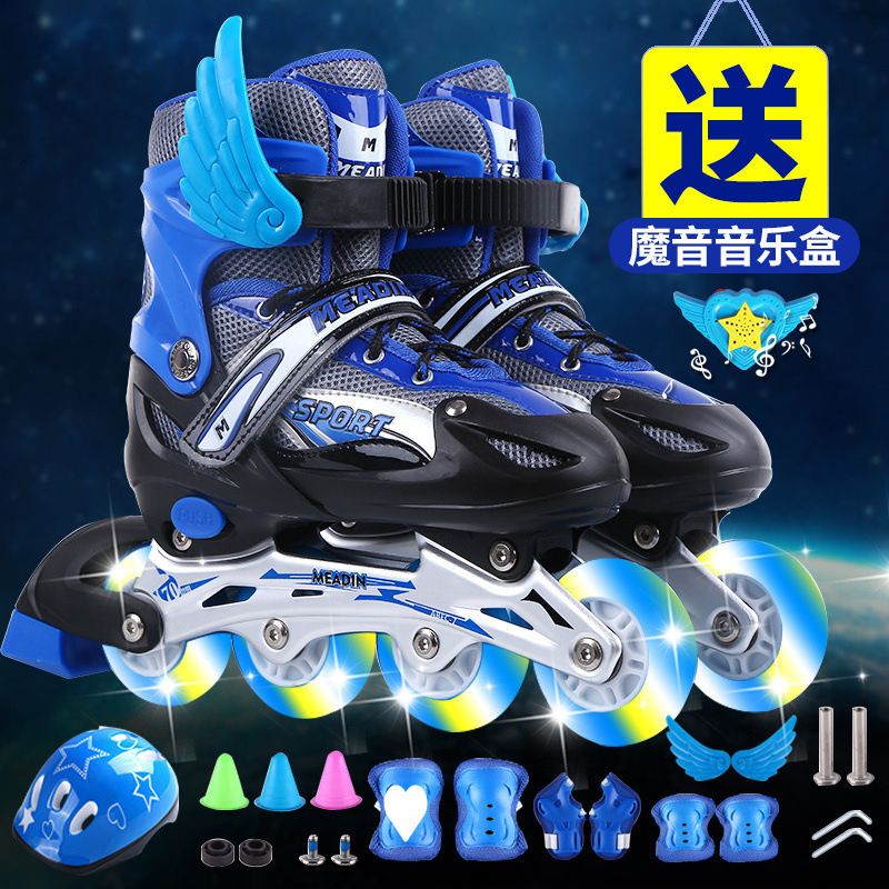 Children's Roller Skates Full Set Adjustable Flash Inline Skates Children's Roller Skates Roller Skates Boys and Girls