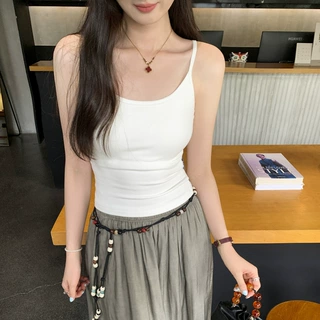 热销带胸垫美背无袖小背心女2025夏季修身显瘦绝美吊带上衣
