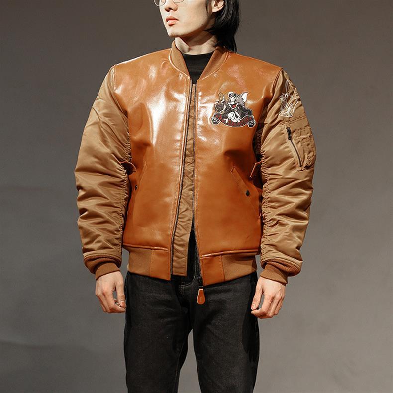 Description Picture 2 of itemSpring Autumn 2024 New Fashion Men's Orange Oil Waxed Cowhide Male Genuine Leather Jacket Men Casual Jackets Male Coats