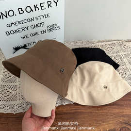 日系简约休闲黑色渔夫帽女春季高级感素颜百搭遮阳防晒帽水桶帽子