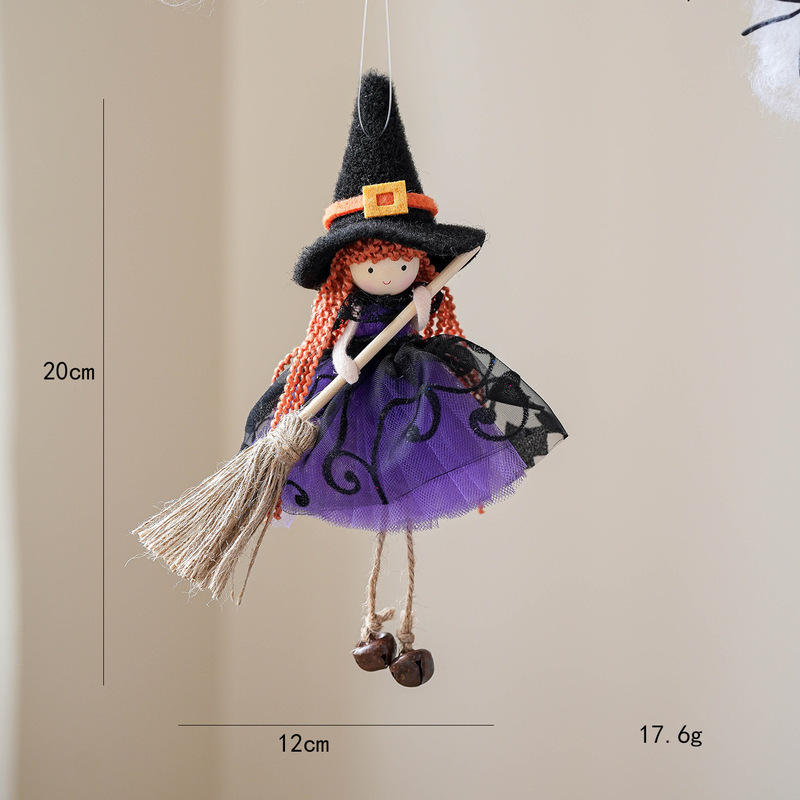 国境を越えた新しいハロウィン装飾メッシュほうきガールエンジェルペンダントベル吊り人形クリスマスツリー装飾|undefined