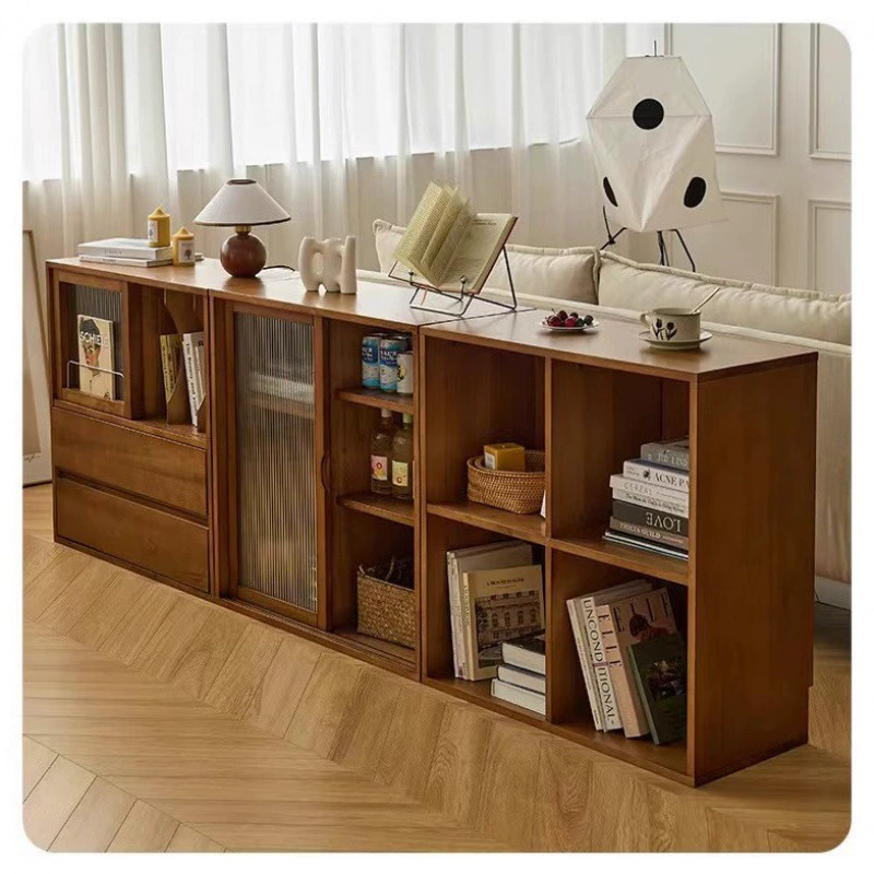 Комбинированный книжный шкаф из цельного дерева, шкаф для хранения с раздвижными дверями, антикварный цветной шкаф для телевизора, японский стиль, напольный шкаф для небольшой квартиры, боковой шкаф для гостиной