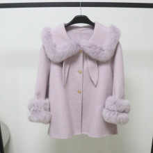 欧洲站羊毛双面呢大衣冬季韩版高级感气质女中长款狐狸毛外套