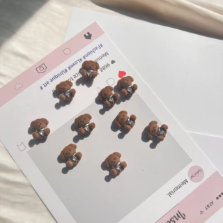秋冬可爱植绒迷你小熊锆石套装轻奢小众甜美耳扣项链戒指童趣耳环