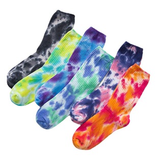 Cross-Border Exclusive for Japanese Style Double-Needle Tie-Dye Mid-Tube Trendy Socks Ins European and American Socks Tie-Dye Mid-Tube Cotton Socks for Women