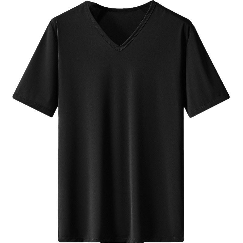Modal algodón de manga corta Camiseta de verano de los hombres de moda con cuello en V color sólido blanco hielo seda hielo sensación SLIM-Fit camisa de fondo de media manga
