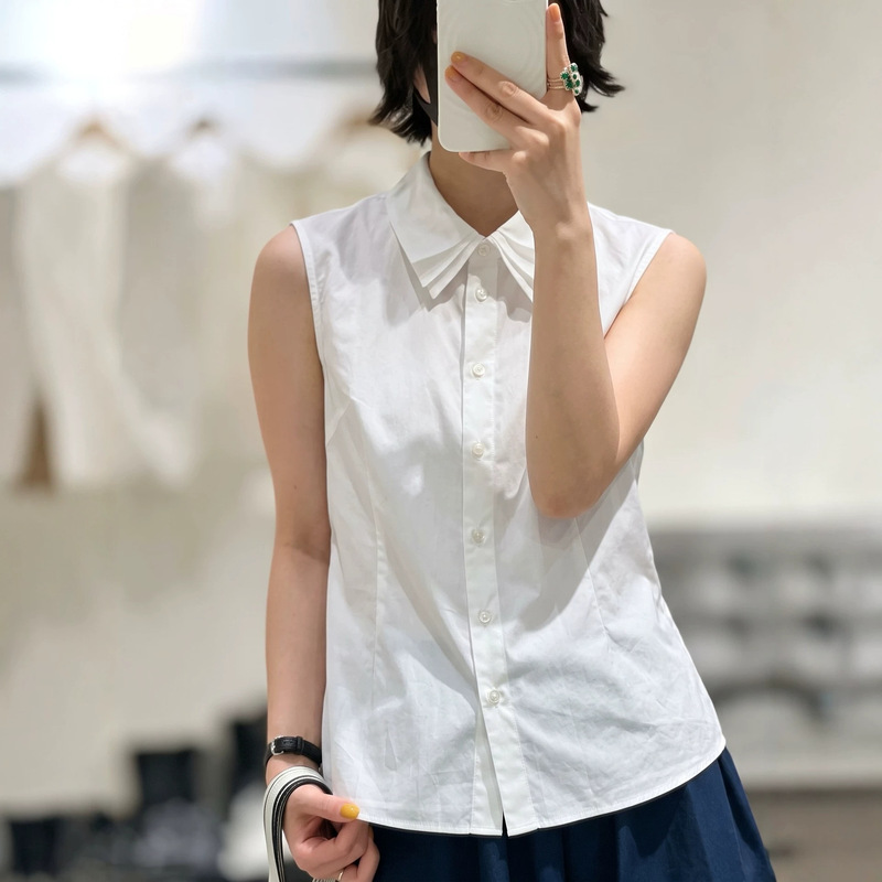 High-count cotton combined with silk organza three-layer collar shirt, single-wear for a clean and refreshing look, versatile for layering, sleeveless top for women High-count cotton combined with silk organza three-layer collar shirt, single-wear for a clean and refreshing look, versatile for layering, sleeveless top for women
