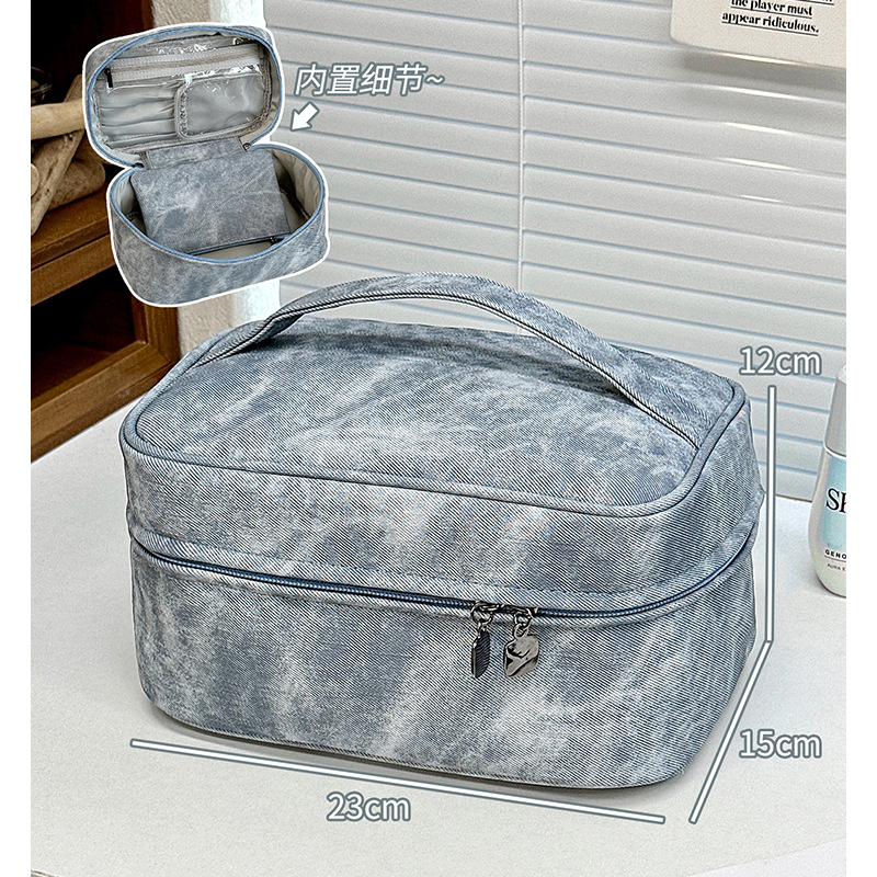 Nueva bolsa de maquillaje denim de alto rendimiento viaje multifuncional bolsa de lavado portátil de gran capacidad bolsa de almacenamiento de maquillaje