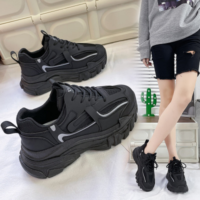 Father's shoes 2022 Autumn new pattern Round The thickness of the bottom Reflective gym shoes ins student All-match casual shoes A03