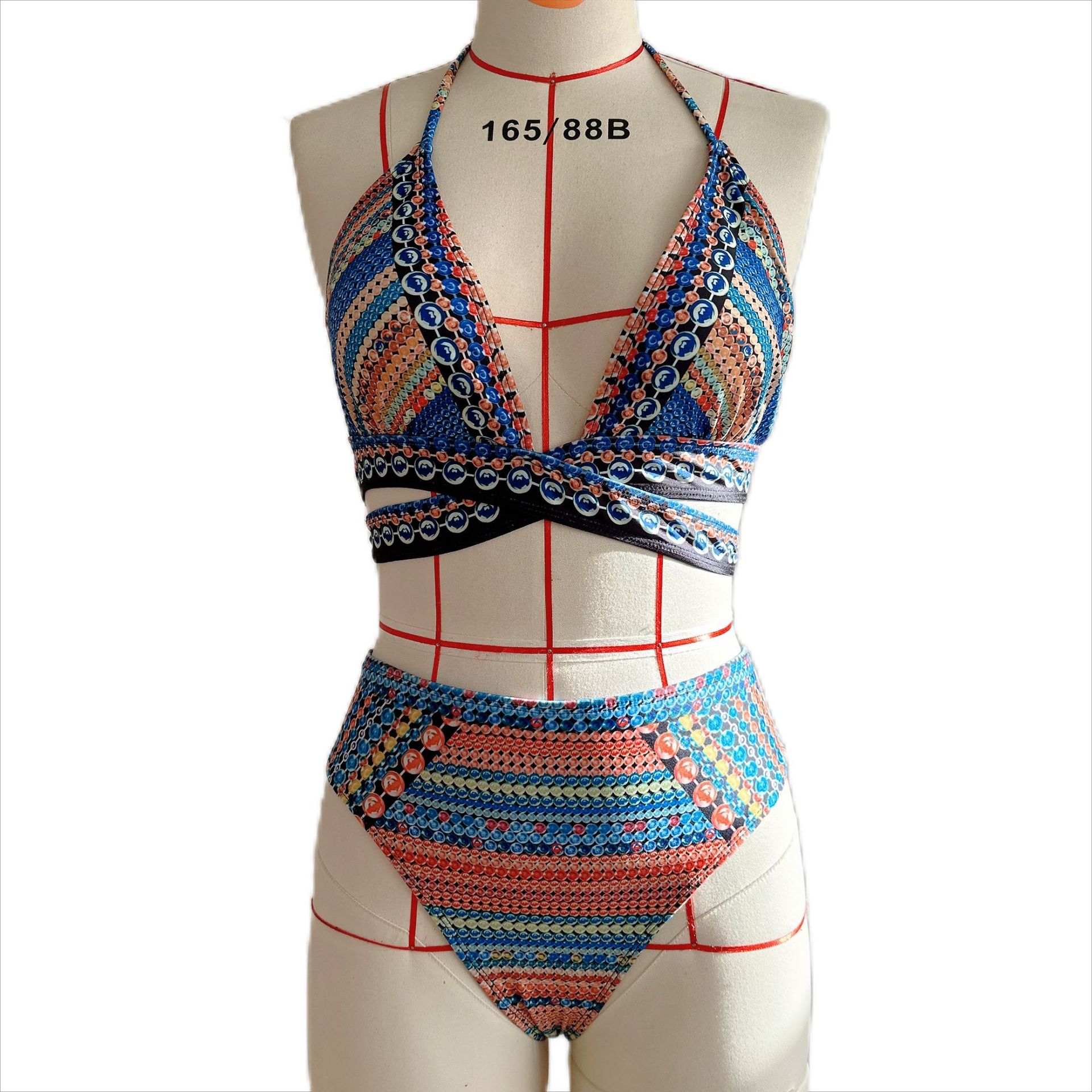 329g Weight Sleeveless Sleeve Length Polyester Fabric Type 3 Pieces Set Quantity Beach, Swimming Occasion Halter Neck Neckline Regular Fit Fit Type Color Block Pattern Women's Gender Beach, Modern Style Style Women's Lady Beach Modern Style Color Block 3 Pieces Set Bikinis Swimwear 21