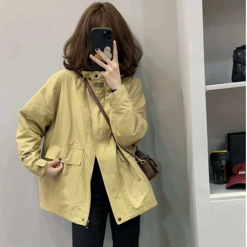 Spring and Autumn New Embroidered Color-Blocking Large Pocket Women's Loose Versatile Simple Slimming Jacket Coat
