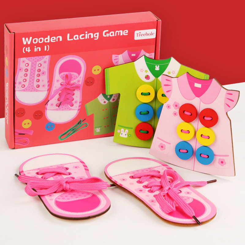 Ropa de niños zapatos de cuerda juego rompecabezas educación temprana interesante interacción padre-niño interacción fina acción entrenamiento cuerda Juguetes