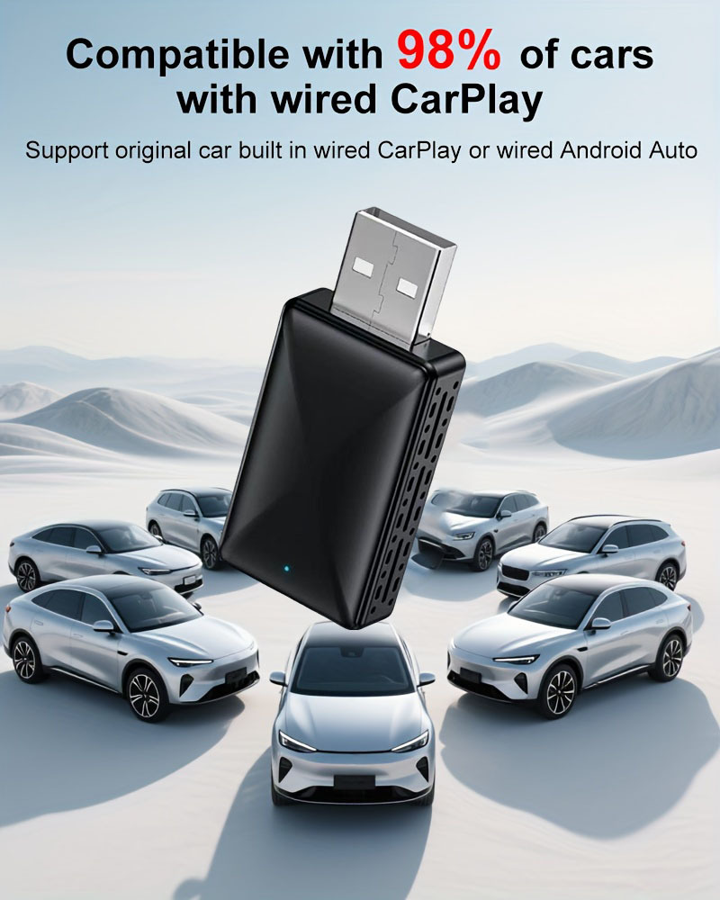 Original car wired to wireless CarPlay 2-in-1 adapter, also compatible with wireless Android Auto, suitable for both Apple and Android phones