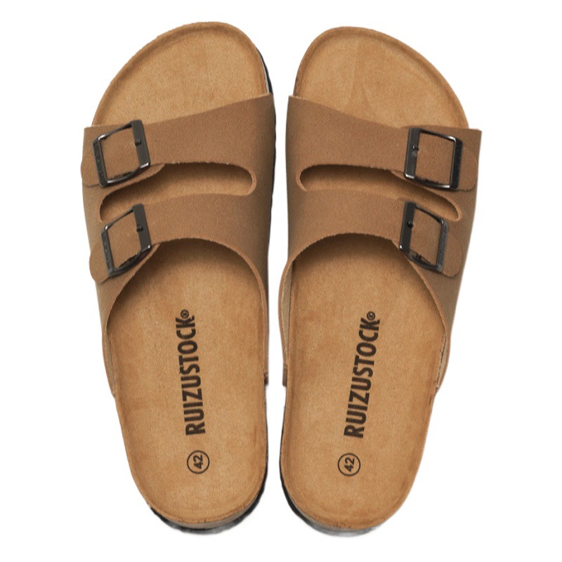 Ruizu 2026 New Spring and Summer Men's Cork Slippers, Women's Sandals, Student Beach Shoes, Trendy Loose-Fitting Shoes