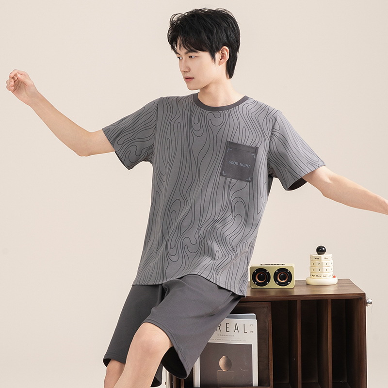 2025 New Pure Cotton Men's Set | Summer Short-Sleeved Shorts | Thin Casual Pajamas (Wearable Out)--XL_voghion.com