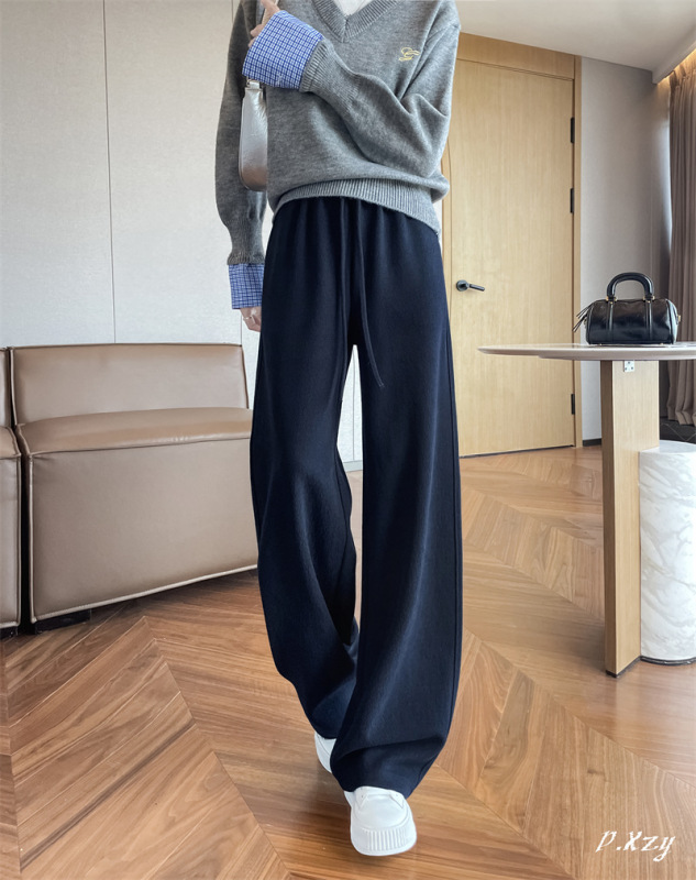 010女士2025秋季新款卫裤 高级感松紧腰垂感阔腿长裤女运动休闲裤|undefined