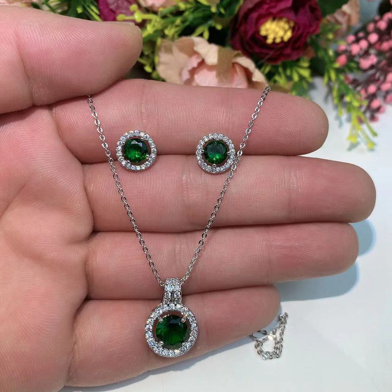 14g Weight Retro Geometric Copper Rhinestones Earrings Necklace 1 Set