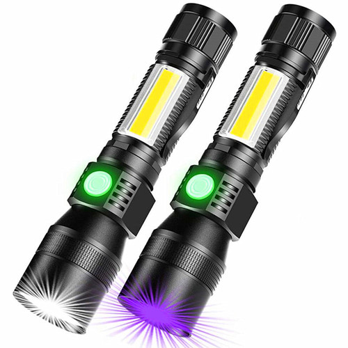 Cross-border USB rechargeable flashlight UV strong light red light UV bright waterproof 7-function COB flashlight