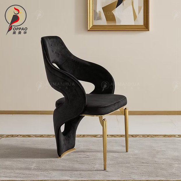 Light Luxury Stainless Steel High-End Dining Chair Modern Simple Home Velvet High-End Single Chair Villa Back Chair