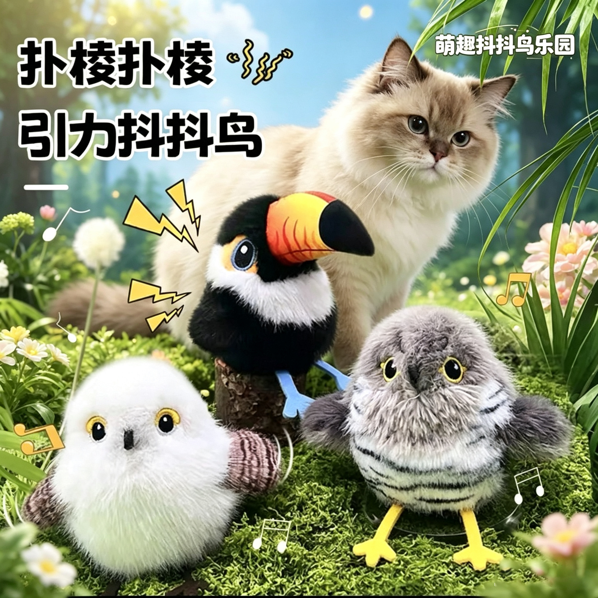 新款宠物小鸟麻雀发声猫玩具羽毛逗猫棒电动解闷自嗨神器猫咪用品