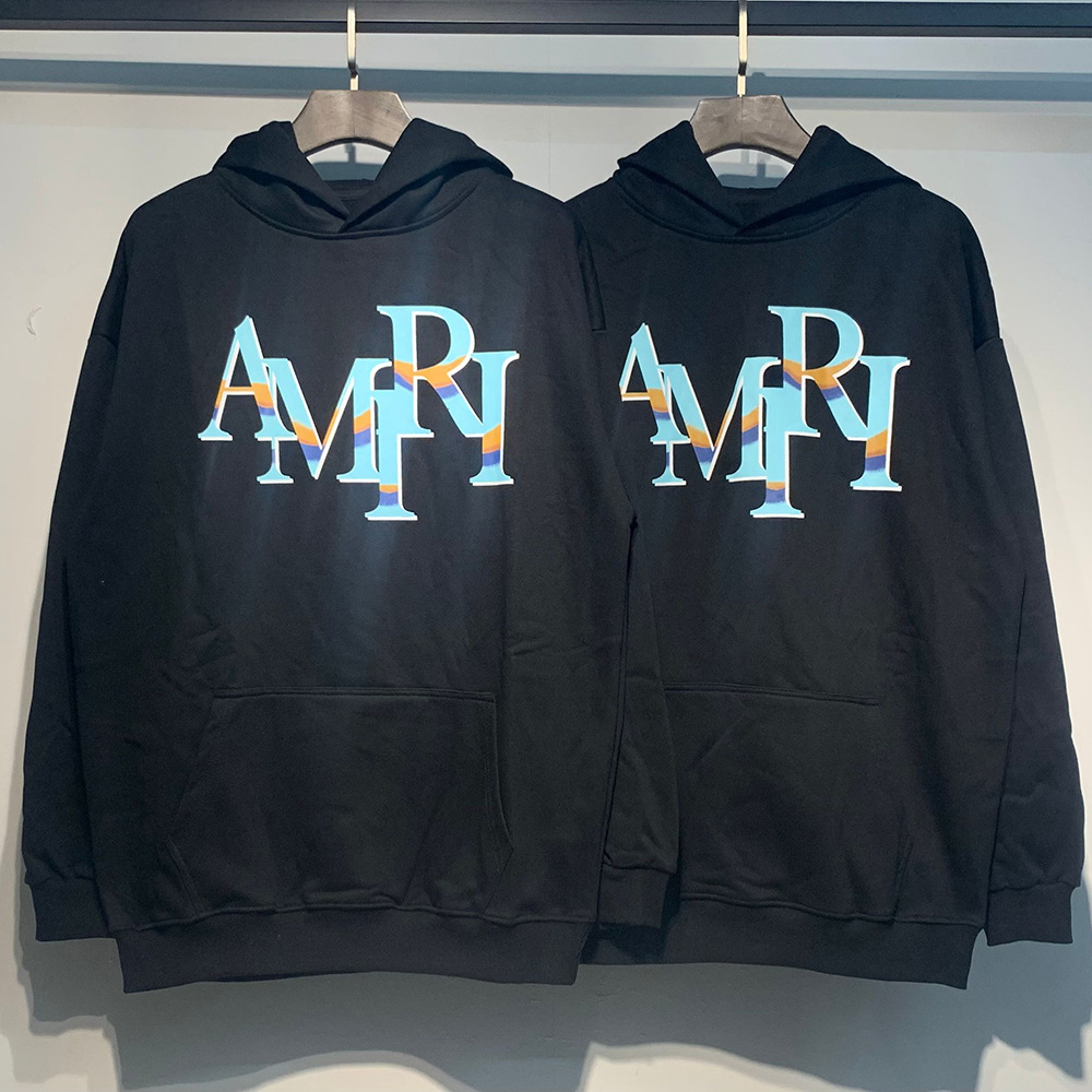 AMIRI suéter colección de letras de impresión transfronterizas 360 gramos de anillo masculino suelto casual sudadera encapuchada