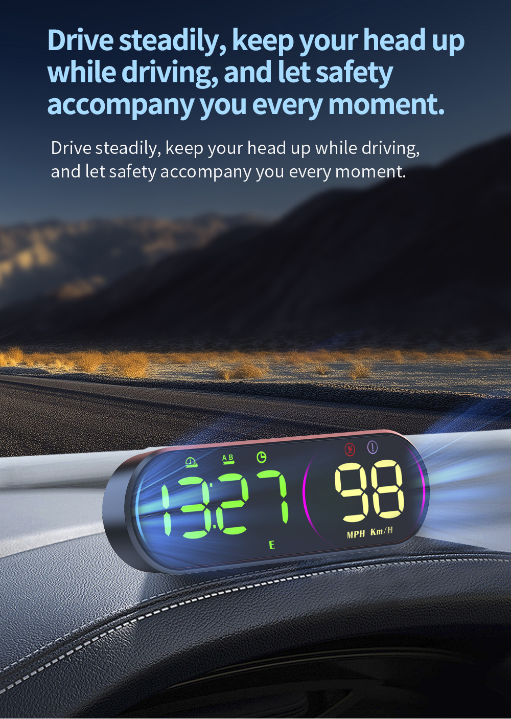 Cross-border popular car HUD head-up display, GPS universal multifunctional speedometer with steering ambient lighting