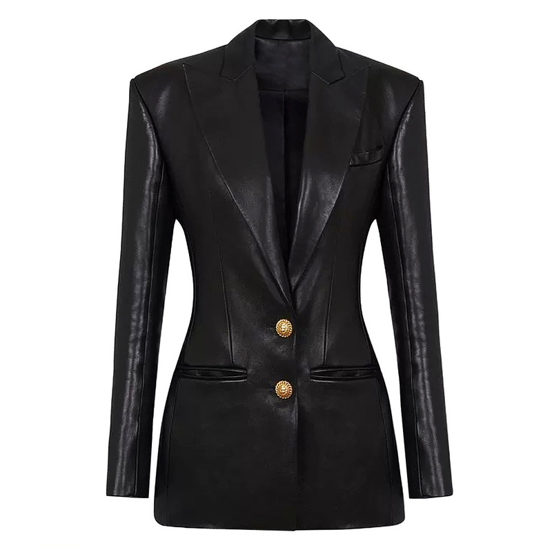 24223 Quality In-Stock Spring and Autumn New Leather Slim-Fit Elegant Commuter Fashion Blazer Jacket for Women