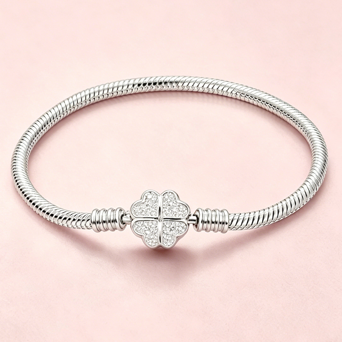 Panjia pulsera desmontable bronce simple pulsera plateada de piedra amor copo de nieve cuatro hojas joyas de la luna
