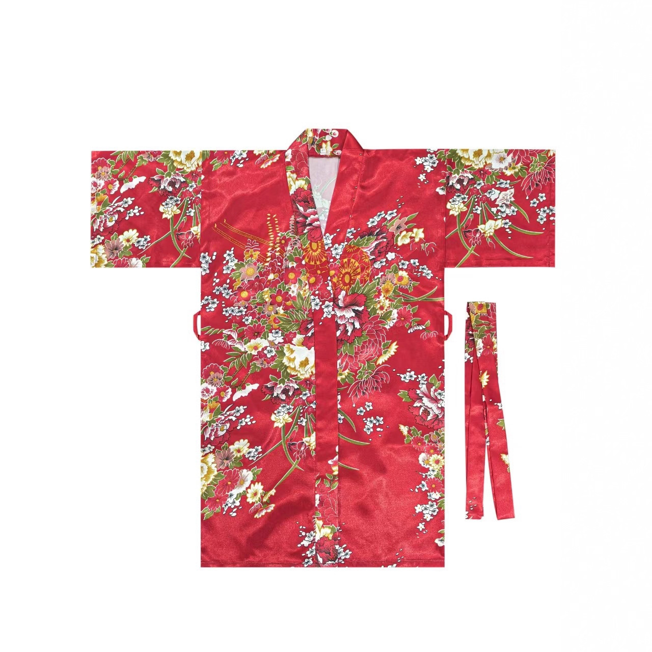 Cross-Border Japanese-Style Girls' Home Printed Nightgown, Imitation Silk Bathrobe, Japanese Kimono Women's Cardigan, Can Be Worn Outside as a Dressing Gown