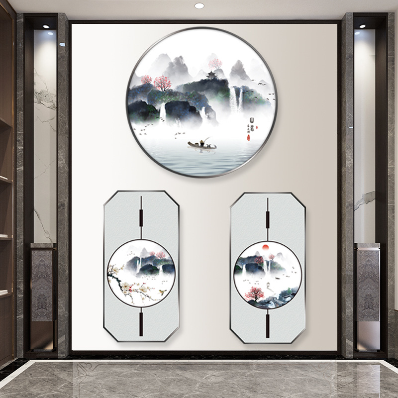 Huizhicai 벽 스티커 Jinxiushan 강 방 거실 홈 배경 벽 장식 스티커 풍경 잉크 스타일 벽지