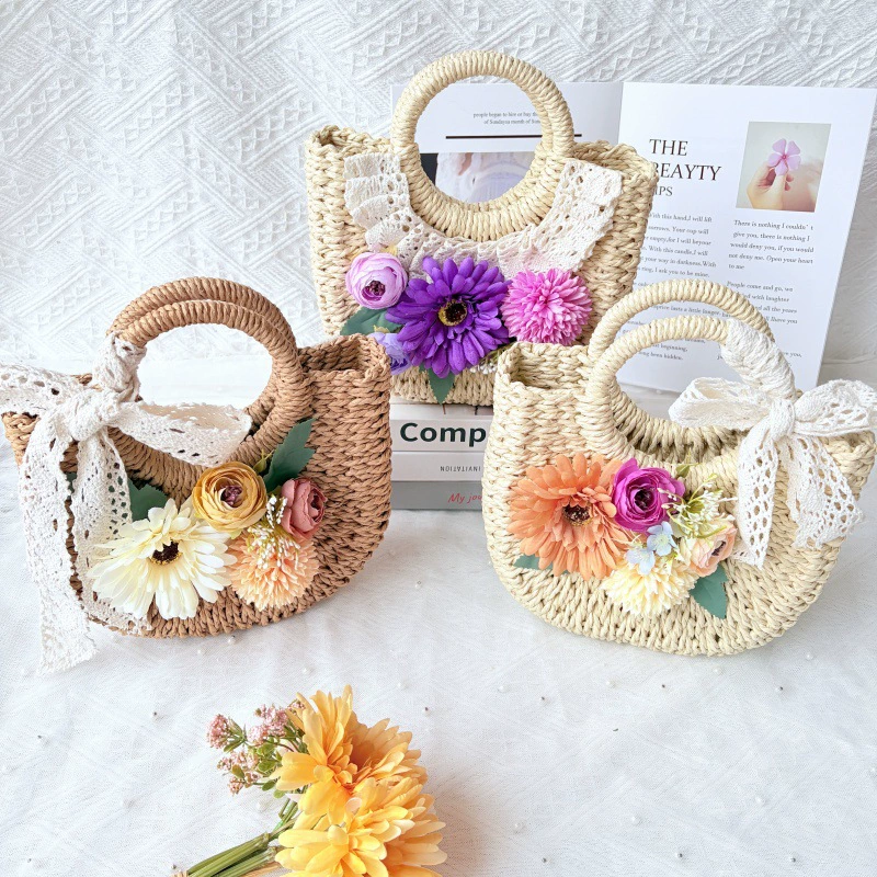Соломенная сумка имитация цветочного материала сумки ручной работы