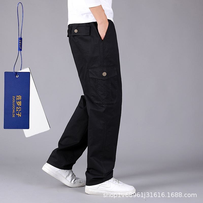 Zuoluo pantalones casuales de otoño de los hombres de mediana edad papá pantalones de algodón sueltos pantalones de los hombres elásticos sueltos Pantalones rectos